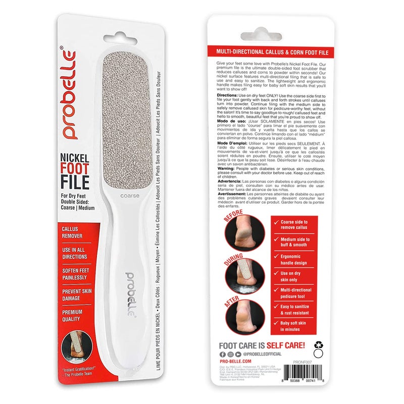 Probelle Double Sided Multidirectional Nickel Foot File Callus Remover - Immediately reduces calluses and corns to powder for instant results  safe tool (White) - Image 3